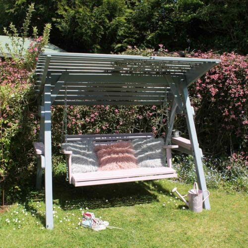 Thorndown-Lead-Grey-and-Rock-Rose-Wood-Paint-on-Miami-Swing-Seat
