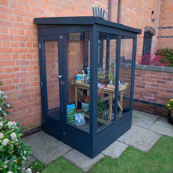 Thorndown-RAL-7016-Anthracite-Grey-Wood-Paint-on-Forest-Wallscape-Leanto-Greenhouse