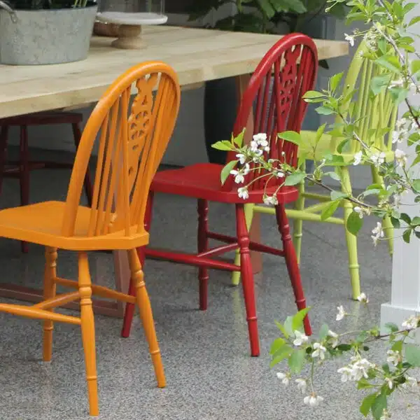 Thorndown-Sundowner-Orange-Rowan-Berry-Red-and-Gromwell-Green-chairs-Love-Your-Garden-Oxford