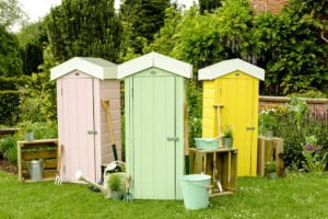 Thorndown-Wood Paint-Cheddar Pink-Cathedral Green-Golden Somer-on-Forest-Sheds