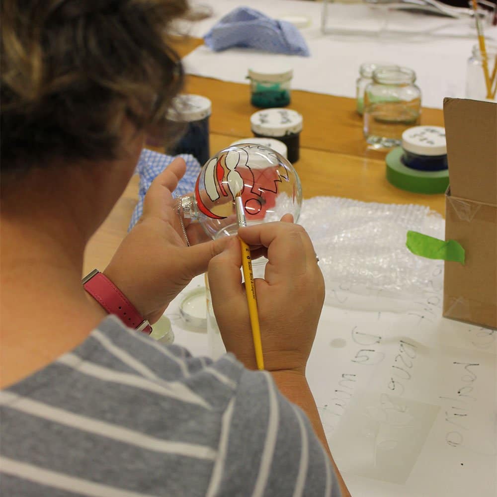 Painting-Santa-on-plastic-bauble-decoration-with-Dragon-Red-and-Swan-White-Peelable-Glass-Paint