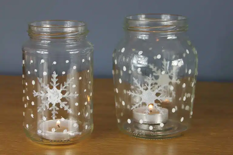 Christmas-Snow-Flake-Bottle-lights-with-Thorndown-Peelable-Glass-Paint-Christmas-Stencil-Craft-Pack