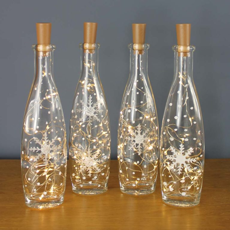 Snow-Flake-Bottle-lights-with-Thorndown-Peelable-Glass-Paint-Christmas-Stencil-Craft-Pack