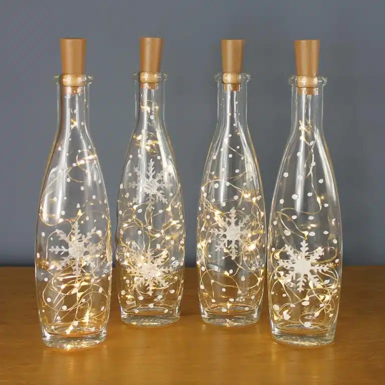 Snow-Flake-Bottle-lights-with-Thorndown-Peelable-Glass-Paint-Christmas-Stencil-Craft-Pack