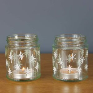 Snowflake-tea-light-jars-painted-with-Thorndown-Peelable-Glass-Paint