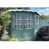 Thorndown-Bullrush-Green-Wood-Paint-with-Swan-White_Ian-Simpson-summerhouse