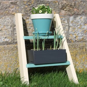 Thorndown-Meadowsweet-Cream-and-Wetlands-Green-plant-ladder-with-Slade-Green-and-Cow-Parsley-White-terracotta-pot-and-Bergamot-Grey-planter