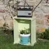 Thorndown-Rhyne-Green-Wood-Paint-on-crate-and-Slade-Green-with-Cow-Parsley-White-on-terracotta-pot