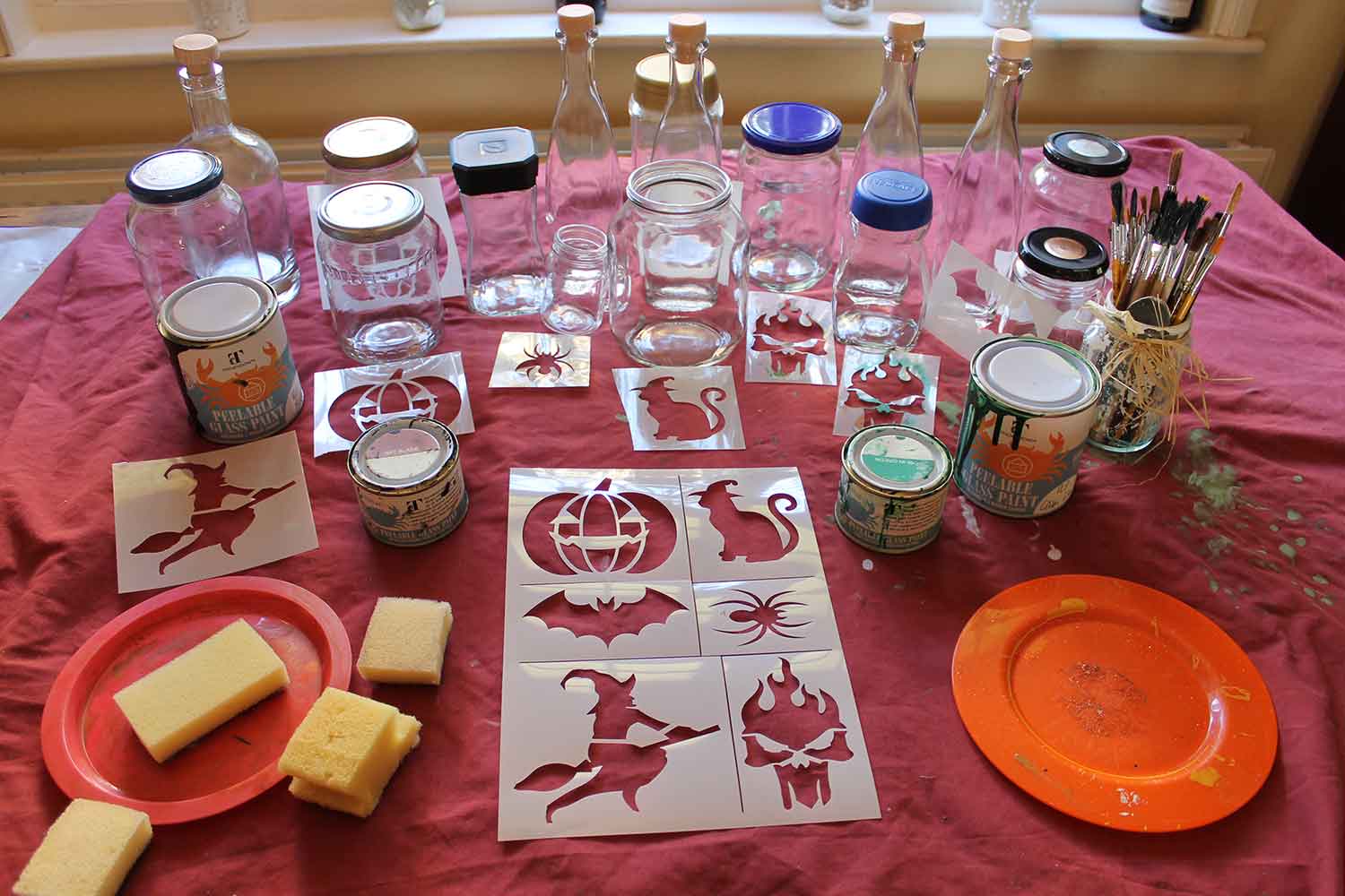Thorndowns-Peelable-Glass-Paint-Halloween-stencils-on-glass-jars