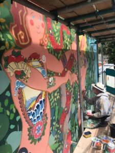 Frank-Hardwood-painting-mural-on-scaffolding