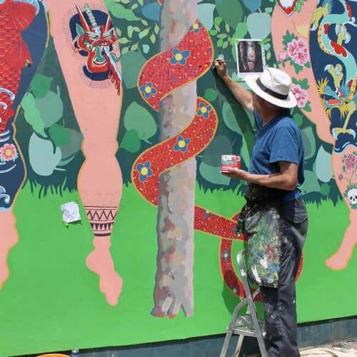 Frank-Harwood-painting-Adam-and-Eve-mural-with-Thorndown-Wood-Paint