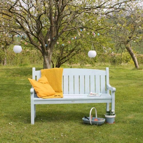 Thorndown-Greylake-Wood-Paint-on-Hutton-Cotswold-bench-with-Axe-Blue-trug-and-terracotta-pot_s