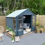 Thorndown-Cavepool-Grey-and-Bishop-Blue-Wood-Paint-on-Forest-Oakley-Summerhouse