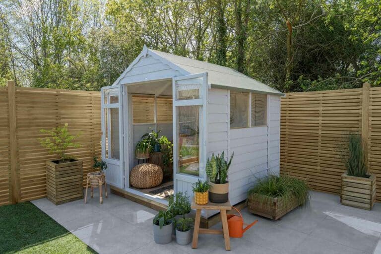 Thorndown-Zinc-Grey-and-RAL-9003-Wood-Paint-on-Forest-Oakley-Summerhouse