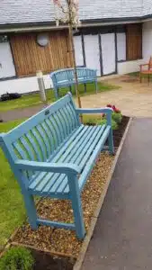 Benches-painted-with-Thorndown-Launcherley-Blue-Wood-Paint_Love-Your-Garden_Taunton2