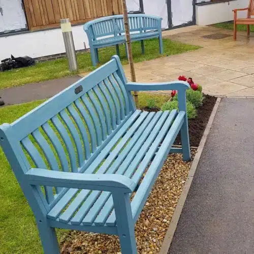 Benches-painted-with-Thorndown-Launcherley-Blue-Wood-Paint_Love-Your-Garden_Taunton2