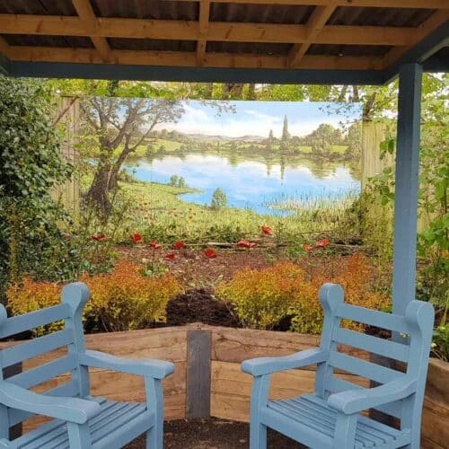 Love-Your-Garden-mural-painted-with-Thorndown-Wood-Paint-and-wood-in-Launcherley-Blue