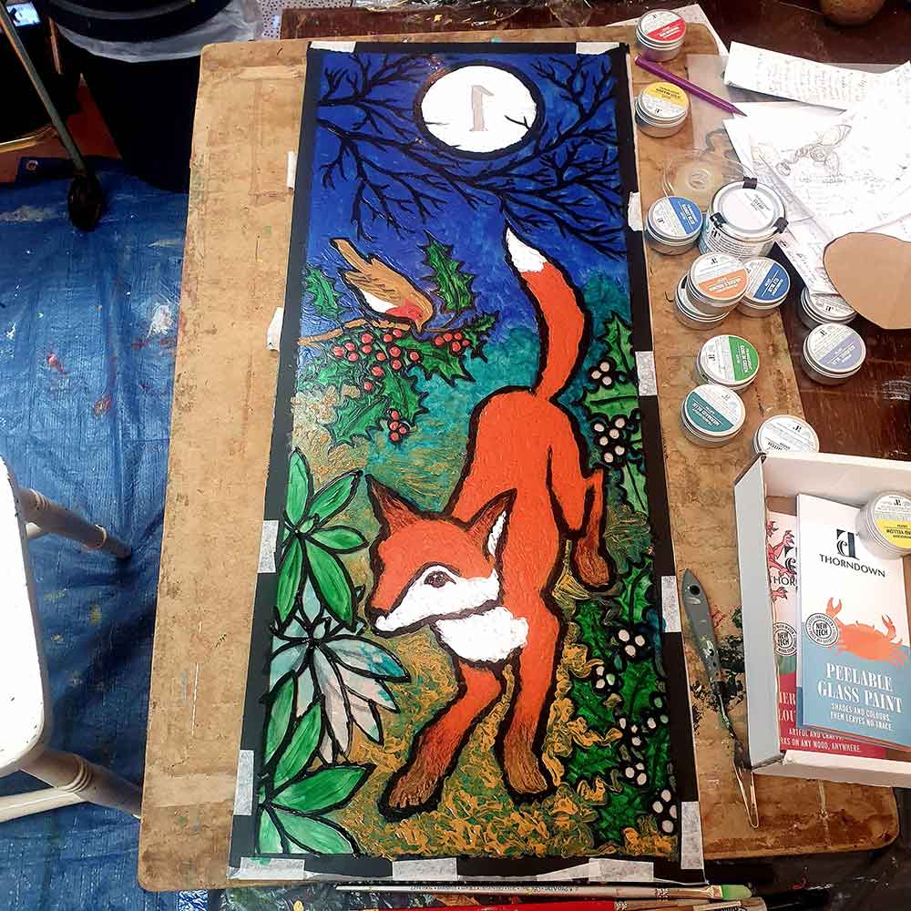 Thorndown-Peelable-Glass-Paint-Advent-Fox-panel-being-painted-4_SMC