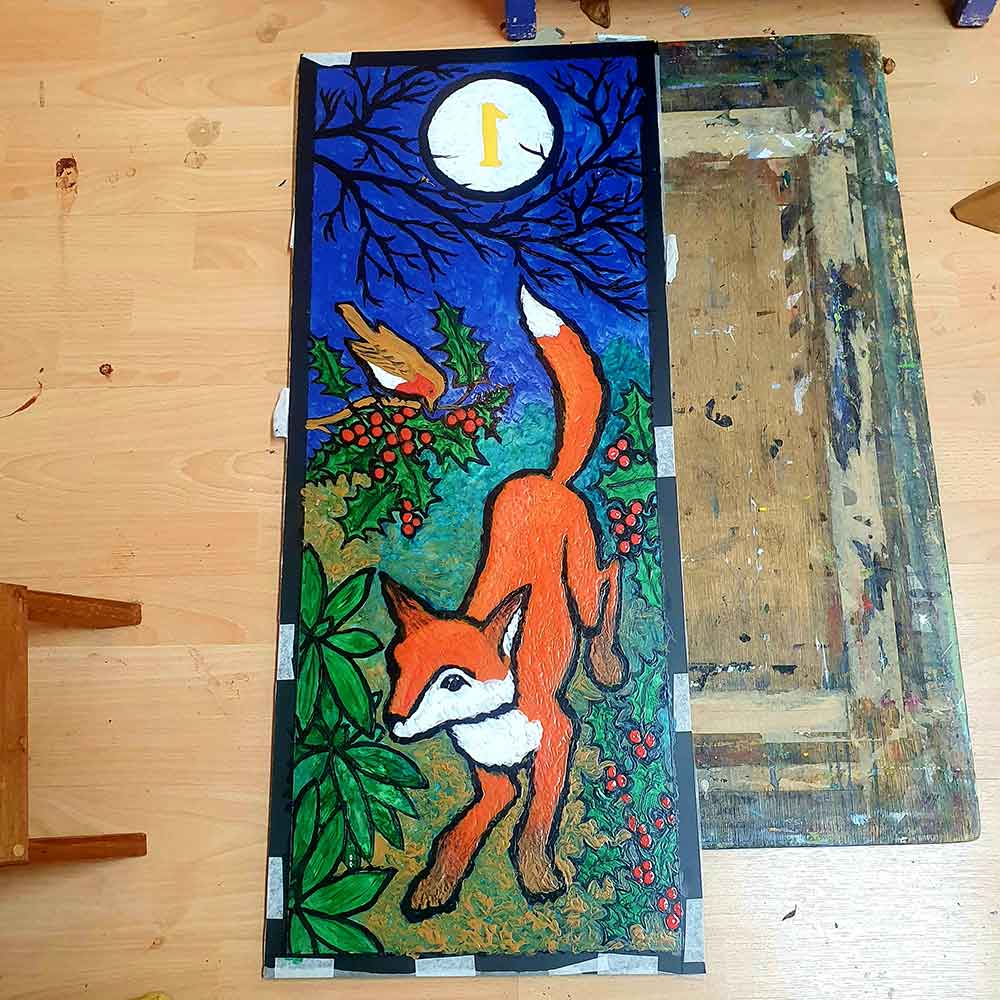 Thorndown-Peelable-Glass-Paint-Advent-Fox-panel-being-painted-5_SMC