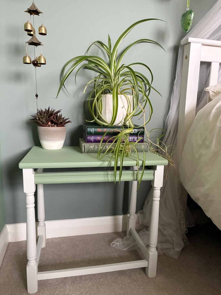 Thorndown-Reed-Green-and-Greymond-Wall-Paint-on-table-and-Old-Sage-Green-wall_1