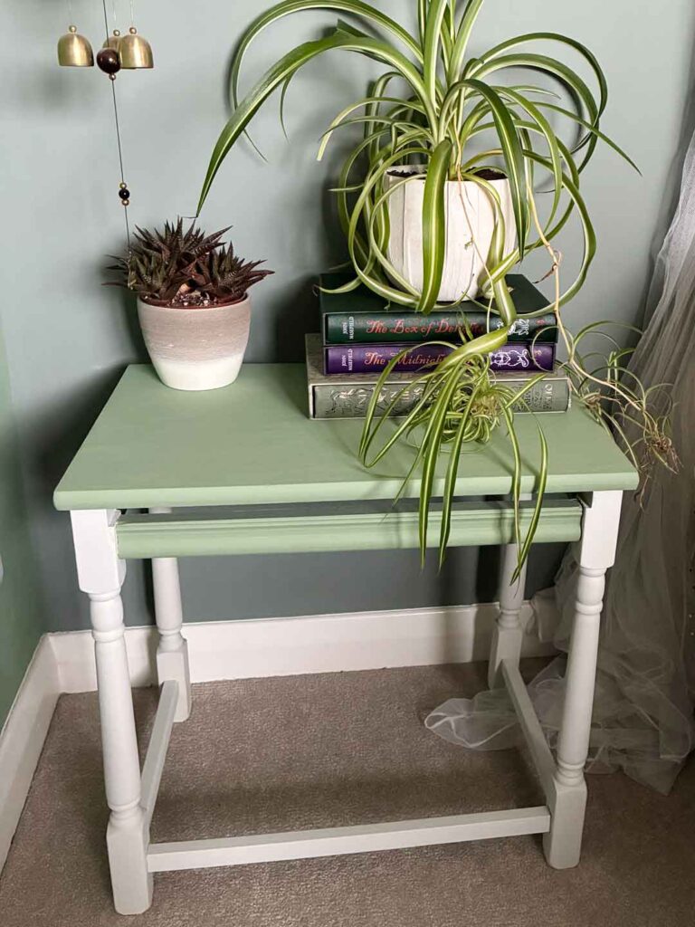 Thorndown-Reed-Green-and-Greymond-Wall-Paint-on-table-and-Old-Sage-Green-wall_2