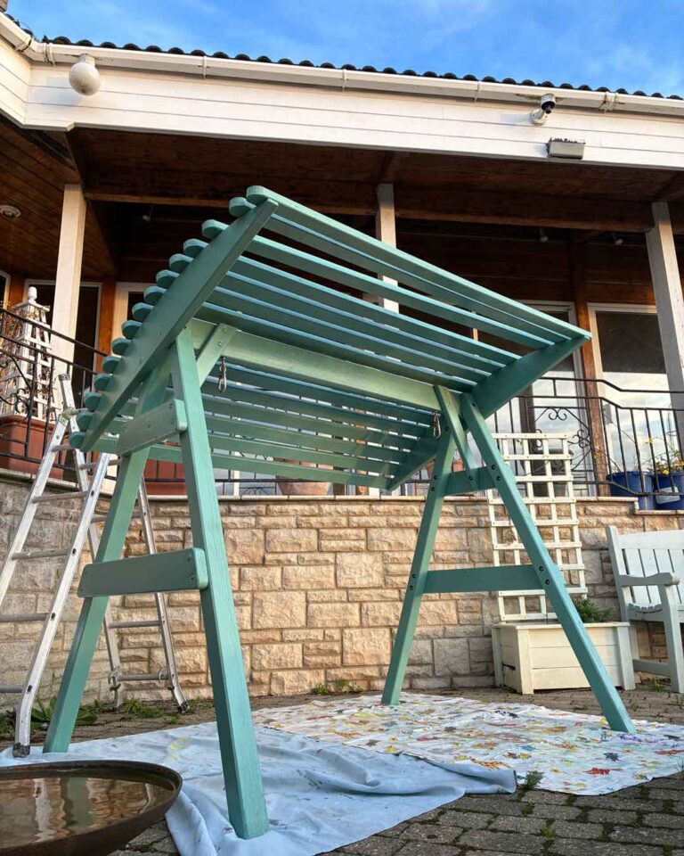 One-coat-Wetlands-Green-Wood-Paint-on-swing-seat